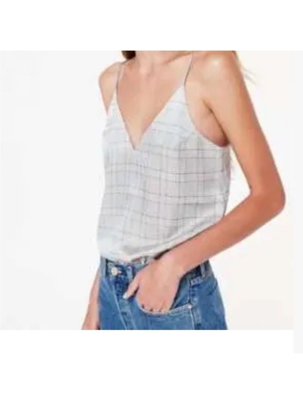Cami NYC Gray and White Fitted Crop Camisole Silk